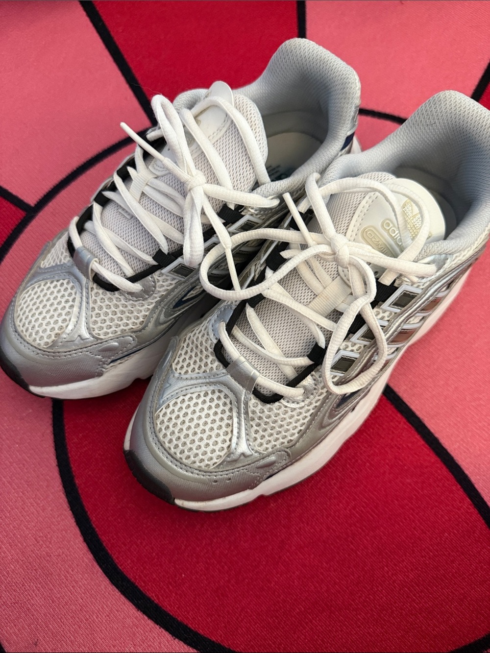 adidas Women's Silver and White Mesh Athletic Sneakers